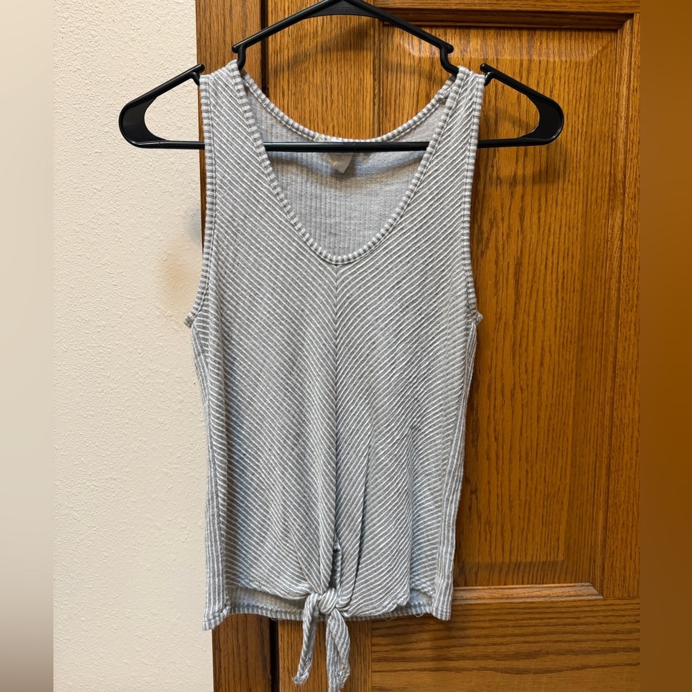 Caution To The Wind Gray Striped Tank Top